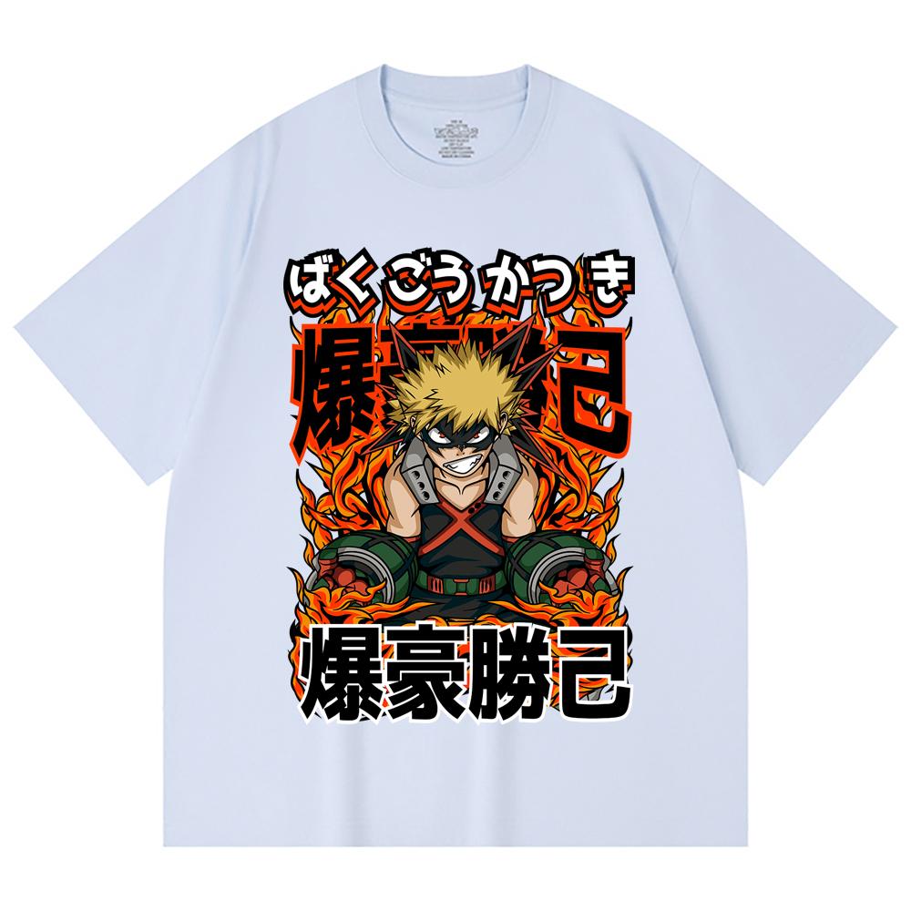 230 Gsm 100% Cotton My Hero Academia V13 Bakugo Print Unisex Heavy Cotton T Shirt
