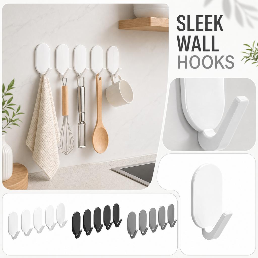 Kitchen Wall Hooks Self-Adhesive No Drilling, for Hanging Spatulas Ladles and Utensils, Saving