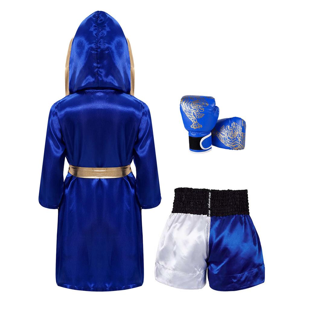 Jungen Kampf Nacht Cosplay Set: Boxer-Robe mit Kapuze, Elastische Shorts & Handschuhe Komplette Ausstattung für Party & Rollenspiel