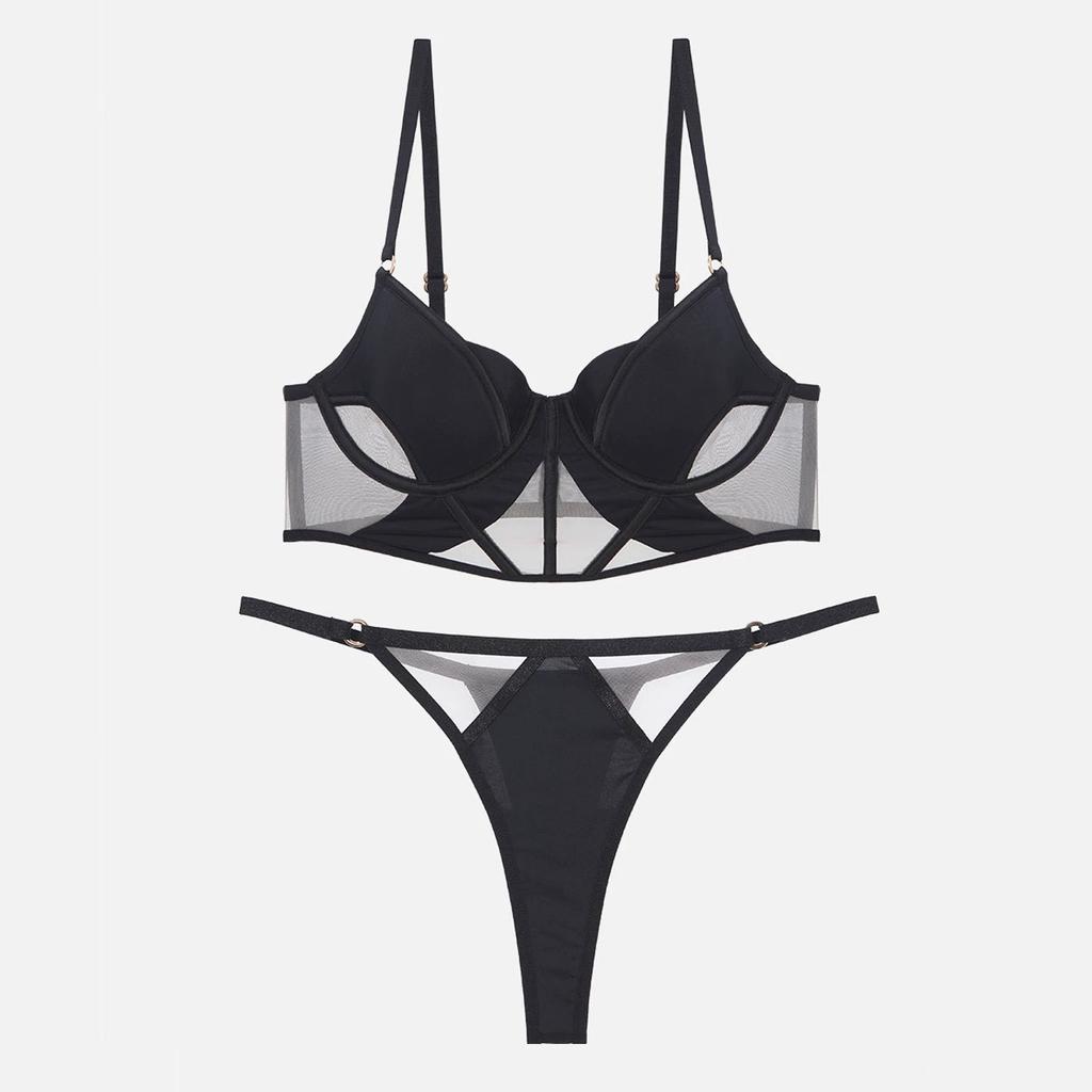 French Sexy Hollow Lingerie Set Women Ultra Thin Lace Bra Set Summer Mesh Breathable Underwear Fish Bone Tops Intimates Bras