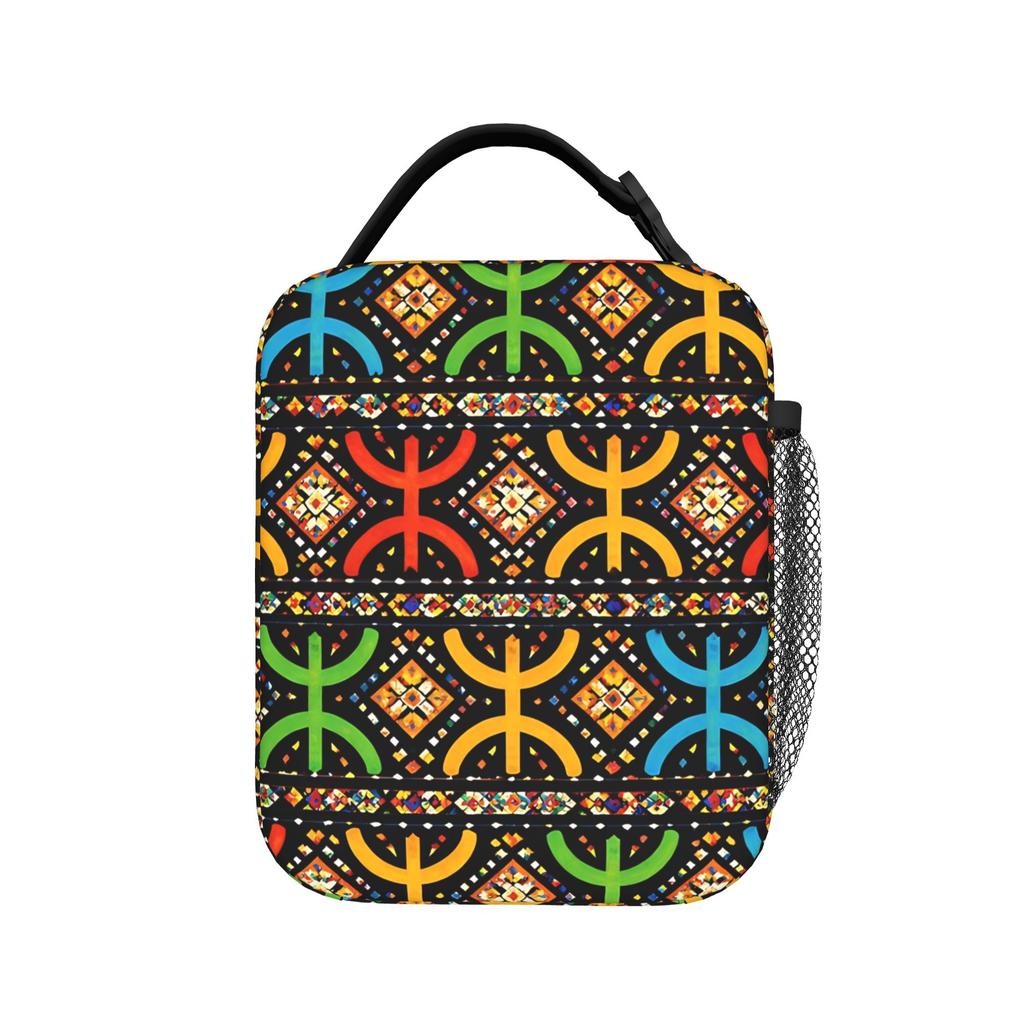 Lunch Bag Amazigh Yaz Symbol Berber Pattern School Lunch Box For Girls Kawaii Portable Designer Thermal Tote Handbags