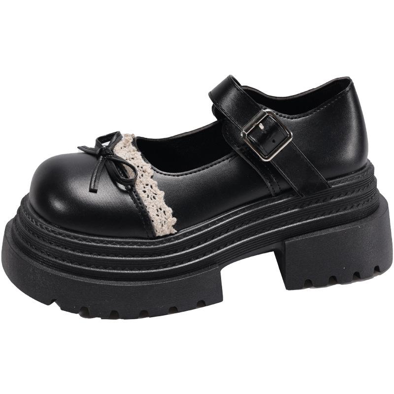College Style Black Platform Small Leather Shoes Women's 2025 Summer New Japanese with Skirt Bow Mary Jane Single Shoes