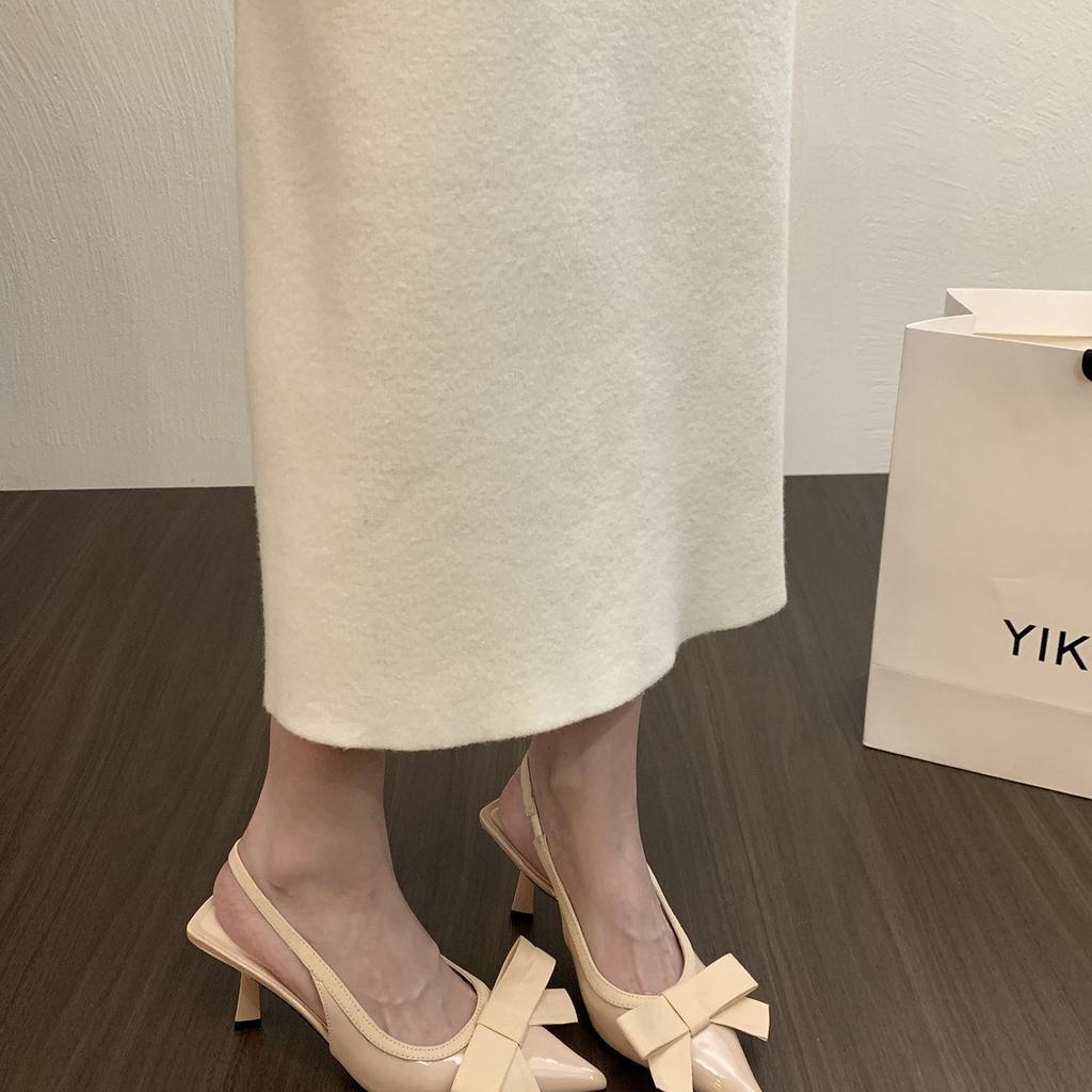 Fairy Bow Pink High Heels Bag Head Sandals Female Pointed Celebrity Temperament Single Shoes