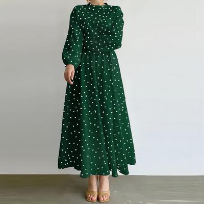 Women's Casual Loose Waist Long Dress Heart Printed Round Neck Dresses