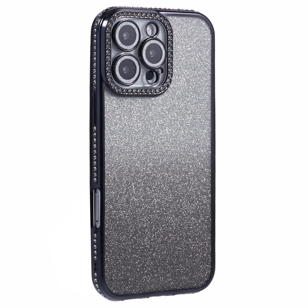 Für iPhone 16 Pro Max Hülle Kameraschutz Klarer Handy-Rückseitenschutz Strassdekor Mit Glitzerpapier