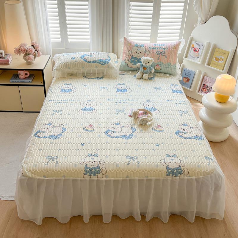 Sleep grid bed skirt style cool silk cooling mat three piece set
