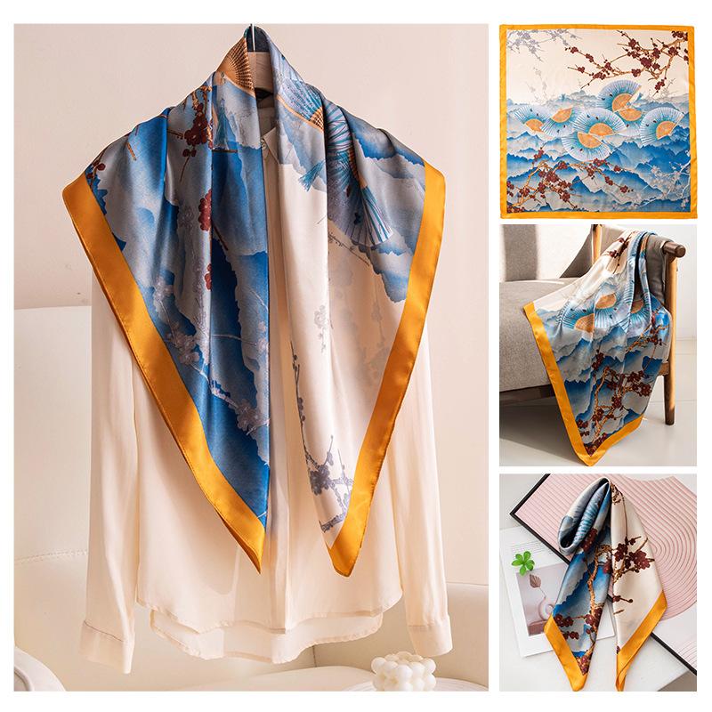 Spring and Summer New Polyester Silk Scarf Square Scarf High-end Simulation Silk Fashion Printed Scarf Women's Bag Small Shawl