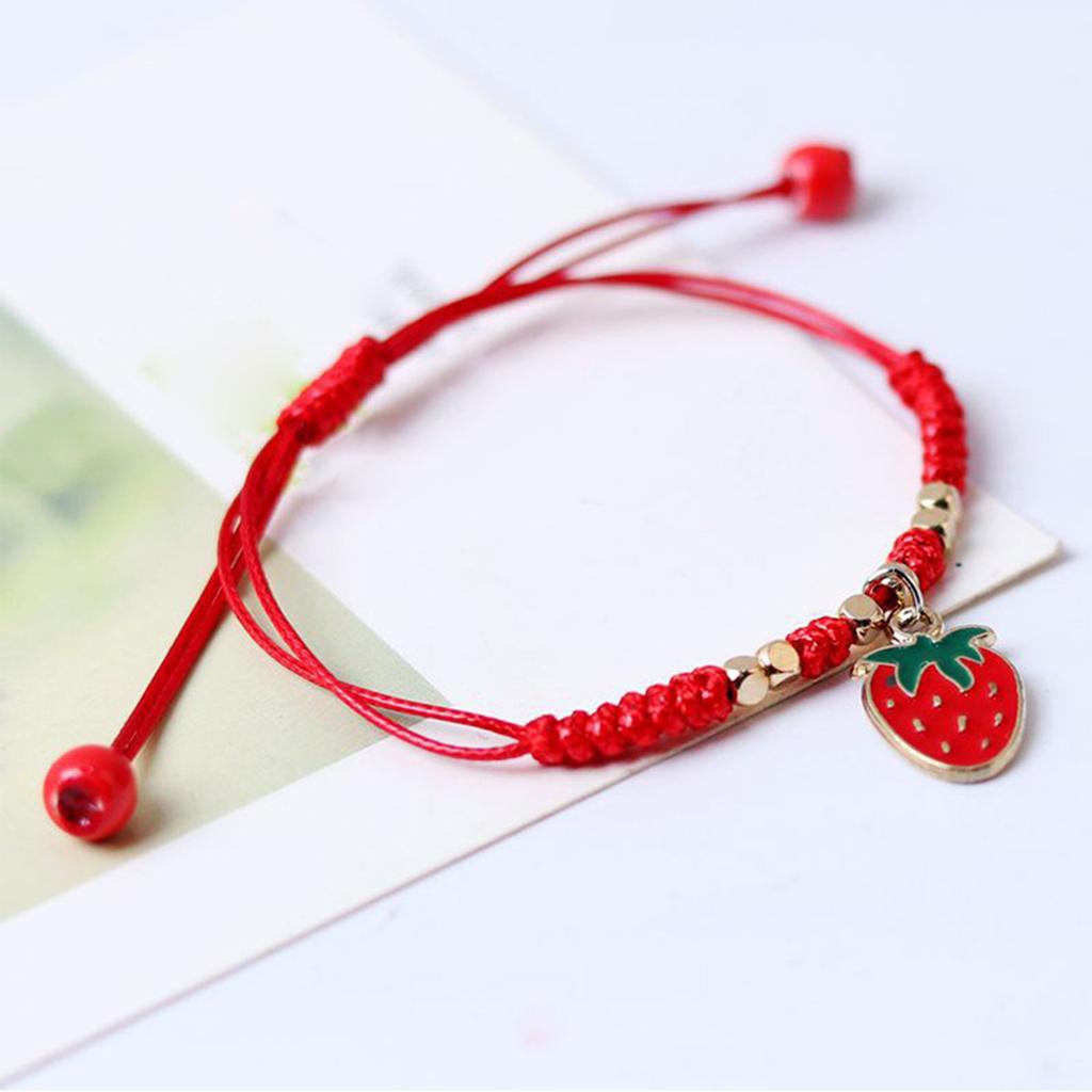 Set of 2 Adjustable Chain Bracelets Stylish Strawberry/Cherry Bracelets Eye Catching Hand Rope for Daily Wear Parties