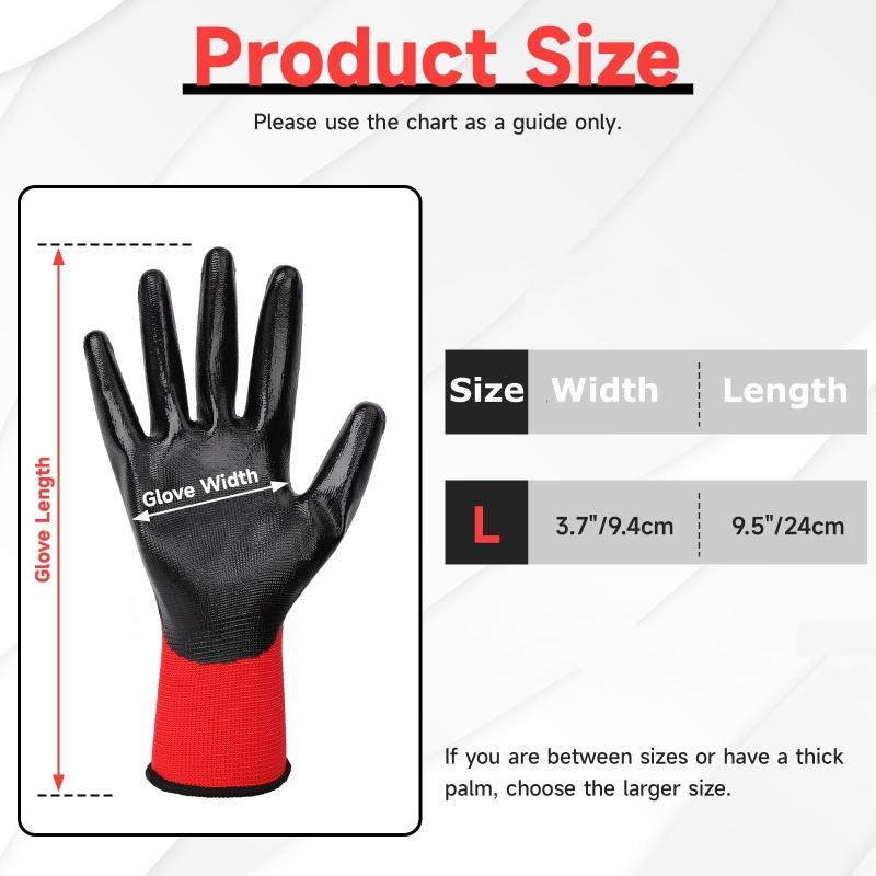 20PCS Nitrile Coated Safety Work Gloves Breathable Non-slip Gardening Gloves for Construction Garden Yard Industrial Labor Glove