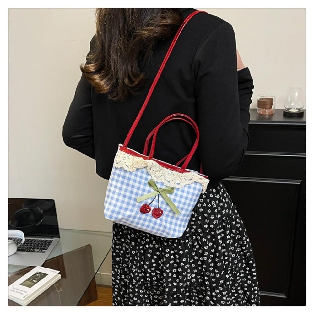 Fashion Large Capacity Crossbody Bag Polka Dot Embroidery Shoulder Bag Bow Checkered Pattern Handbag Travel Use