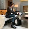 Temperament Small Square Head Rivet One Word Knight Boots Thick Heel Skinny Ankle Boots Long Boots Women