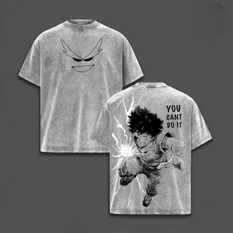 My Hero Academia Midoriya Izuku Printed Tee Men Women Retro Washed T-shirts Casual Cotton T Shirt Loose Clothing Harajuku Tshirt