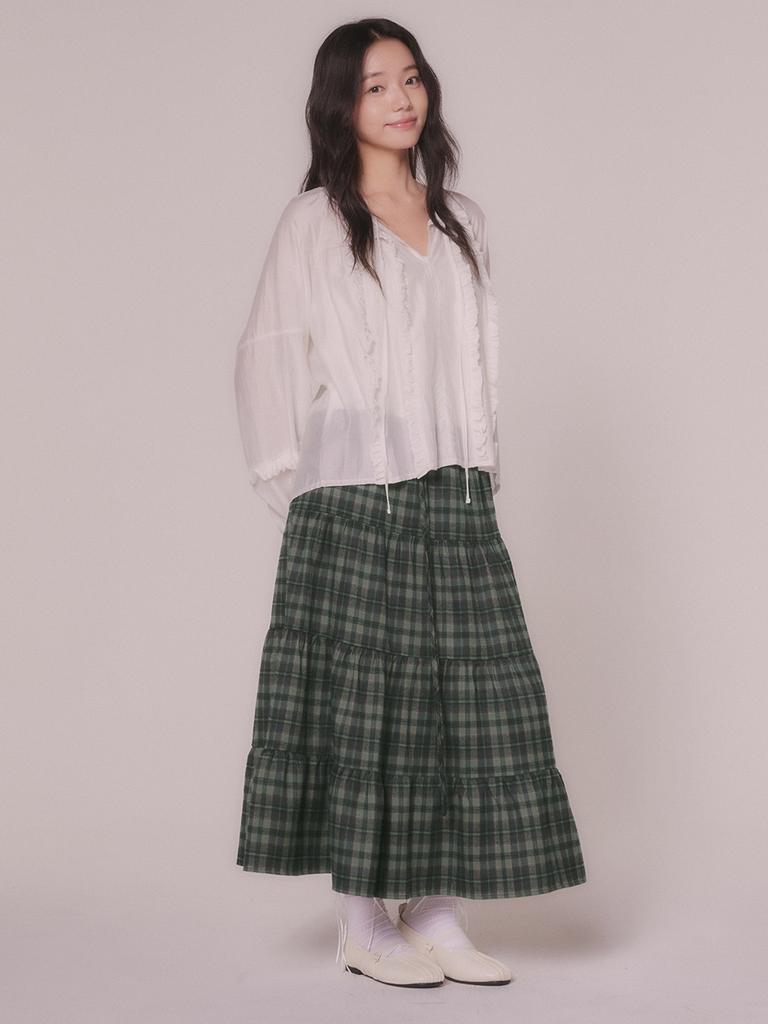 Mellotoli Check Tiered Long Skirt (2 Colors)