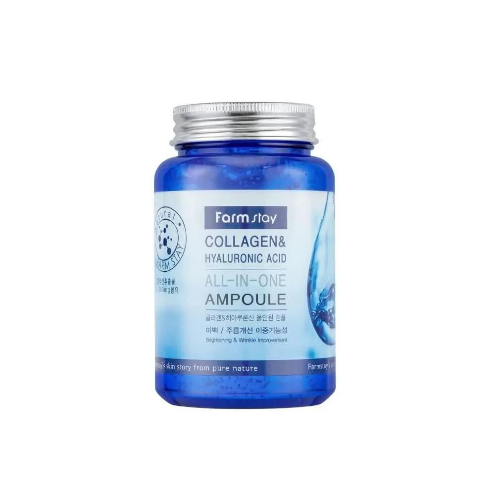 Farmstay Collagen Hyaluronic Acid All-in-One Ampoule - Face Rum. Reduces Fine Lines and Wrinkles. For Face Containing Marine Collagen. 239.6g (8.5 Oz)