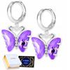 Silver Butterfly Earrings Purple Wings Cubic Zirconia Large 925