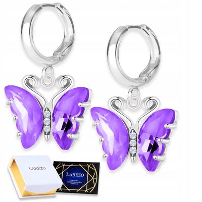 Silver Butterfly Earrings Purple Wings Cubic Zirconia Large 925