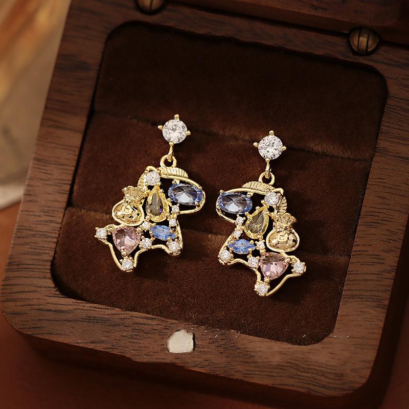 Silver Needle Diamond Pony Pendant Earrings Natal Year Exquisite Elegant Temperament Versatile Earrings Light Luxury Premium Earrings
