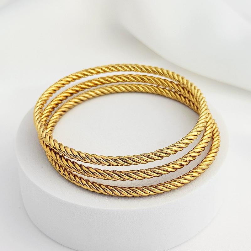 18k Gold Plated Multi-Layer Stackable Stainless Steel Square Twisted Bracelet Set - Elegant, Non-Fading, Fashionable Charms.