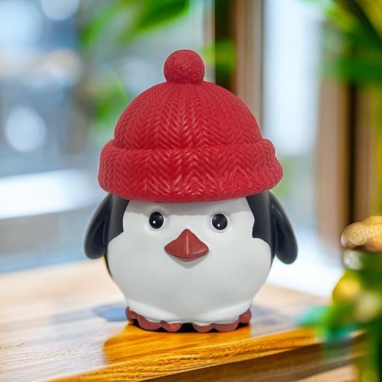 Christmas Penguin Candy Storage Box Red Hat Penguin Chocolate Goodies Snack Container Figurine Statue Resin Ornament