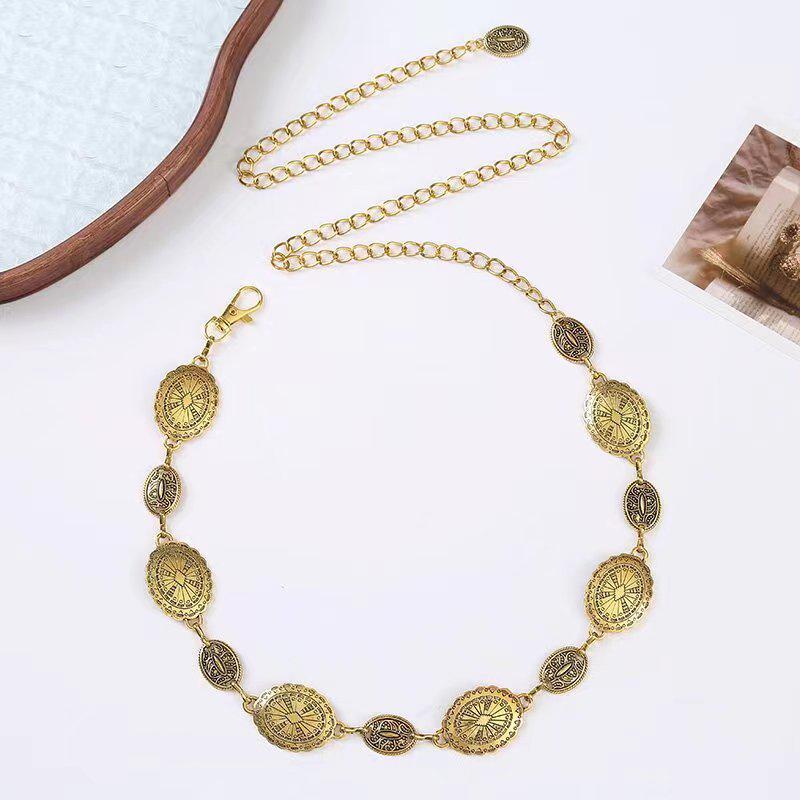 Metal Waist Chain Oval Belt - Versatile Fashion Accessory for Jeans, Suits, and Dresses