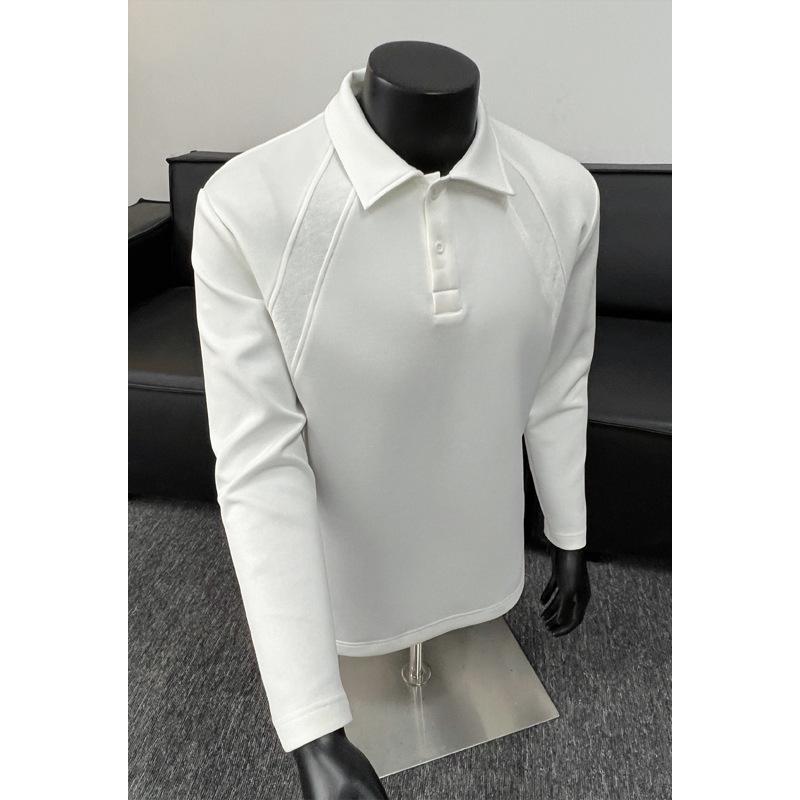 Shoulder Polo Shirt Men's Autumn Long-sleeved Sweater Lapel T-shirt