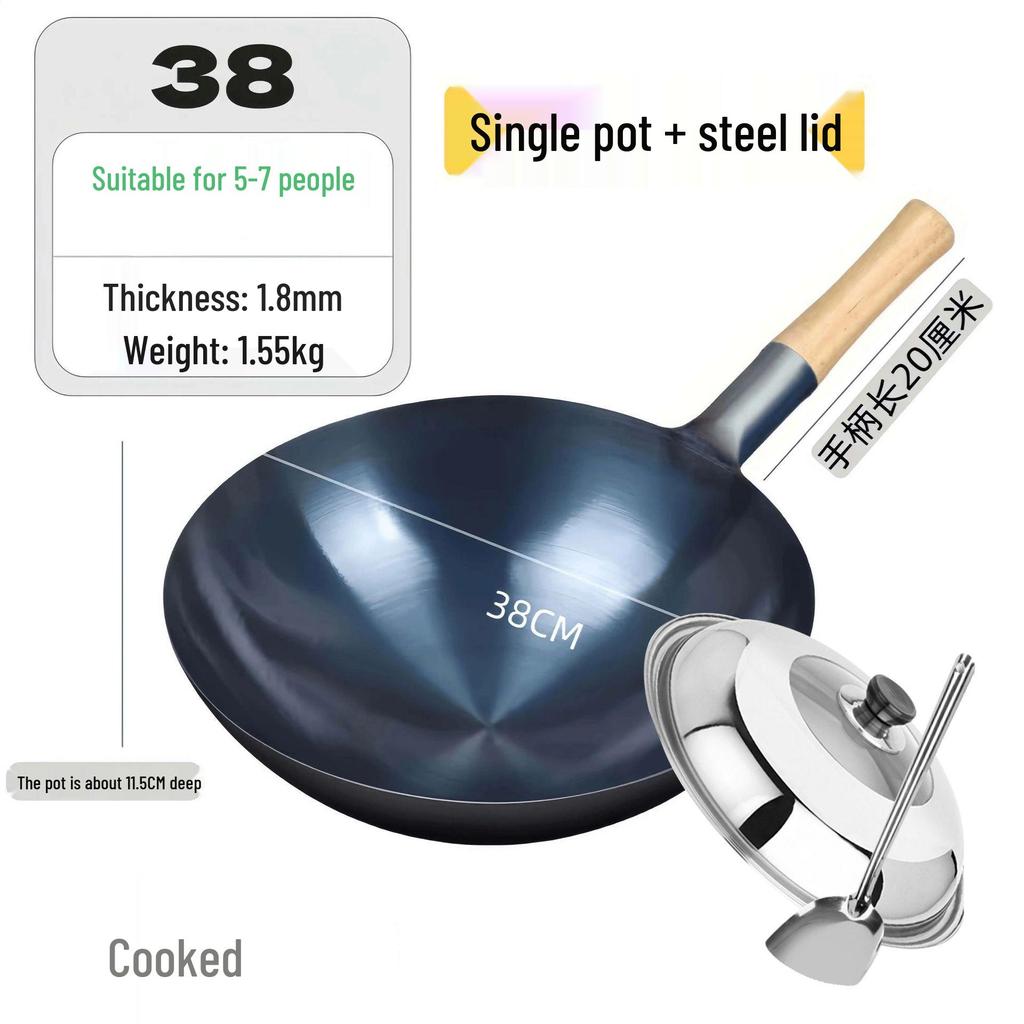 Zhangqiu Non-stick Cast Iron Wok with Large Ladle for Home & Restaurant Use - Suitable for Gas Stoves