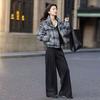Retro plaid loose stand-up collar small warm cotton clothes women's short student jacket winter new thickened