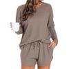 Set Pigiama a Maglia Waffle da Donna, Top Casual a Maniche Lunghe e Pantaloncini, Pigiami 2 Pezzi, Set Lounge con Tasche