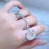 Micro-Inlaid Zircon Moon Star Colored Treasure Open Ring Niche Temperament Light Luxury High-End Butterfly Flower Ring Woman