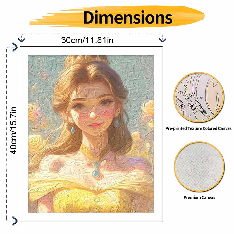 Disney Oil Painting DIY Digital Painting Belle Princess Portrait HandPainted Wall Art for Living Room and Entryway.