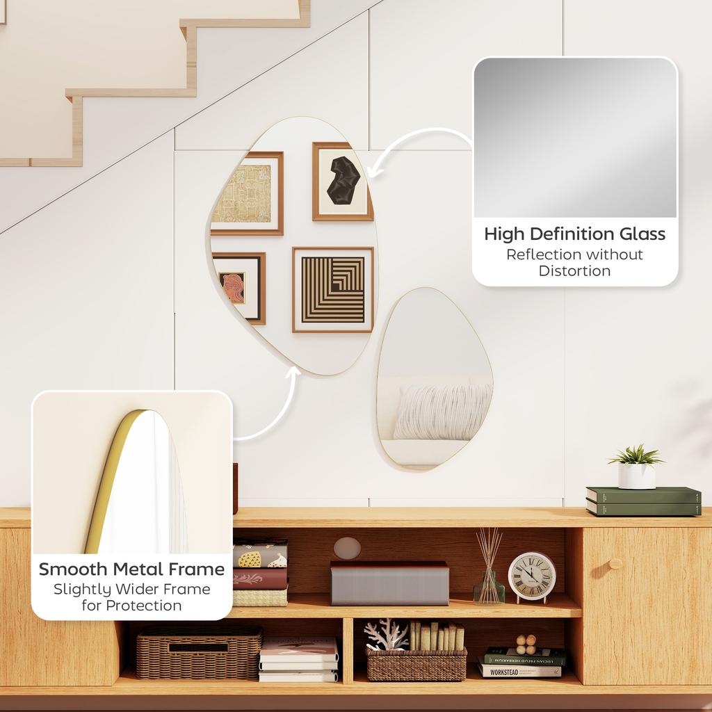 Set of 2 Pebble-Shaped Wall Mirror - Gold Tone