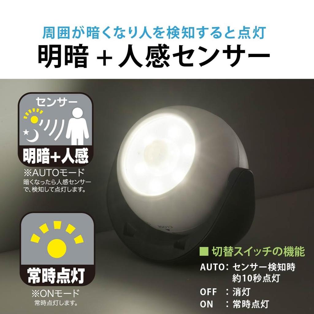 OHM Electric LED Sensor Light, MotionLight Sensor, Dry Type, OutdoorIndoor Use, IPX5, 100 Lumens, TripodMagnetic Mount, Security Light,