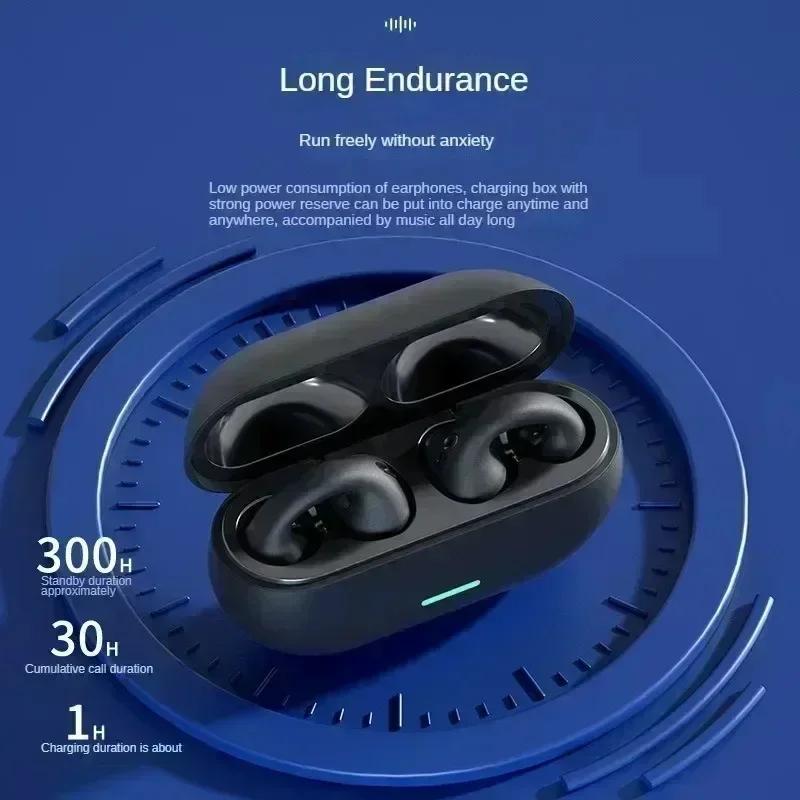 TWS Bluetooth Headset 5.3 Wireless Air Conduction Headphones Clip Ear Music Noise Canceling HD Call Sports Gaming Earphone