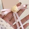 2Pcs Hairpin Satin Ribbon Bowknot Rose Flower Decor Hair Clip Firm Grip Low Ponytail Hairpin Daily Commuting Hair Accessory