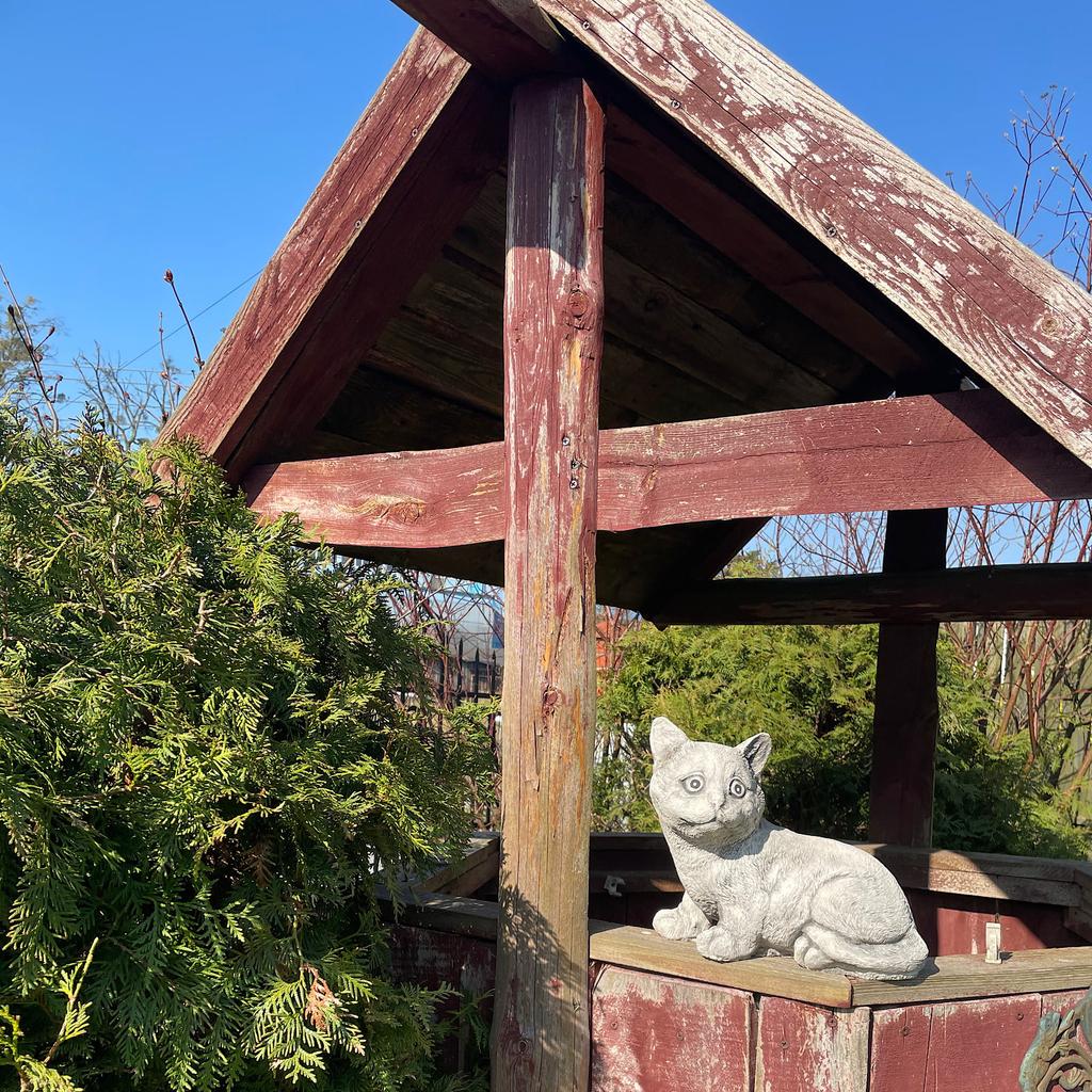 Decorative garden sculpture of a cat made of concrete