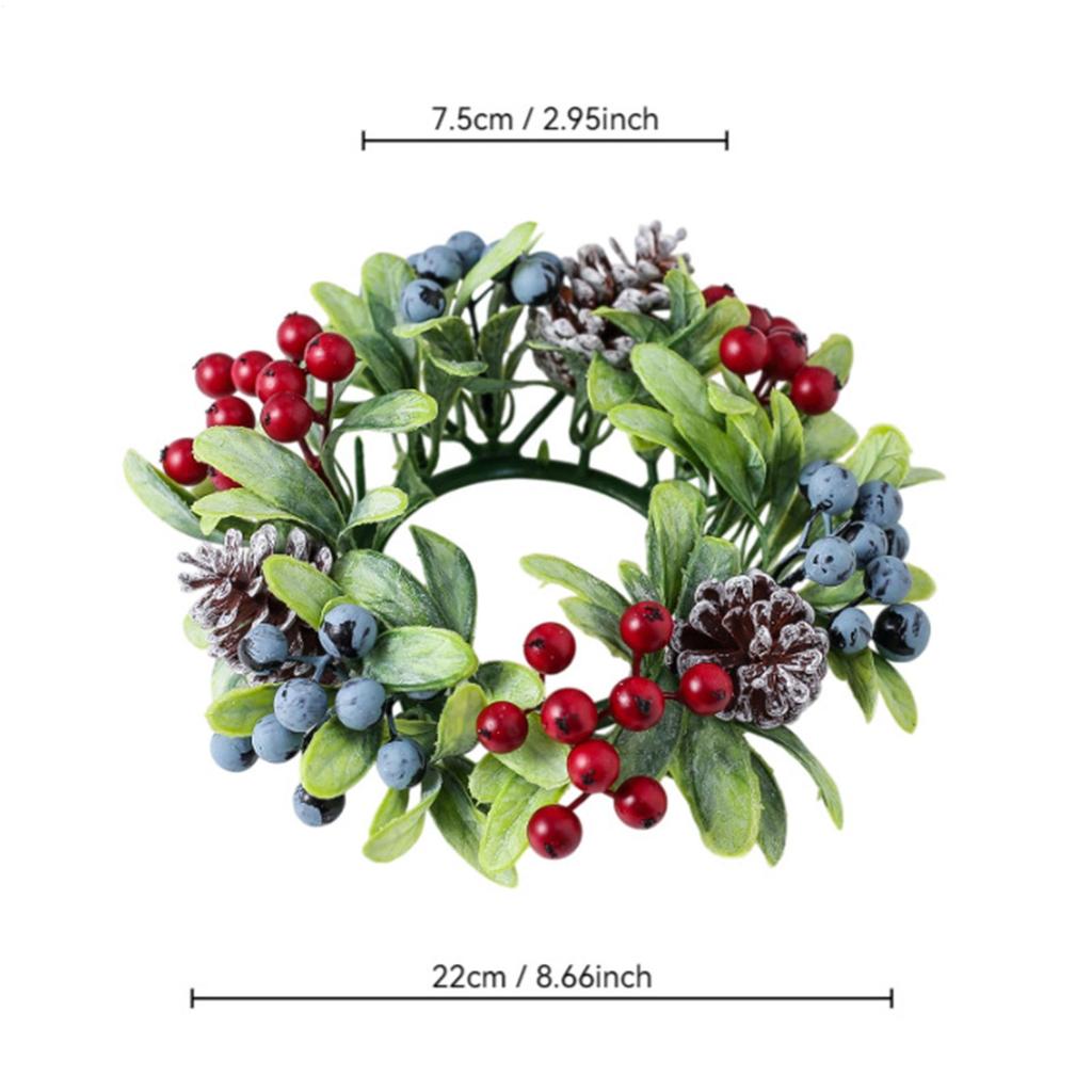 Christmas Candle Ring Artificial Pine Needle Pinecone Berries Garland Rustic Festive Candle Wreath for Home Table Decor