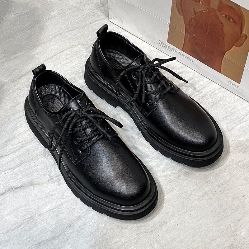 Fashion British Trend Black Small Leather Shoes Business Dress Men'S Leather Shoes Large Size Casual Shoes 4546