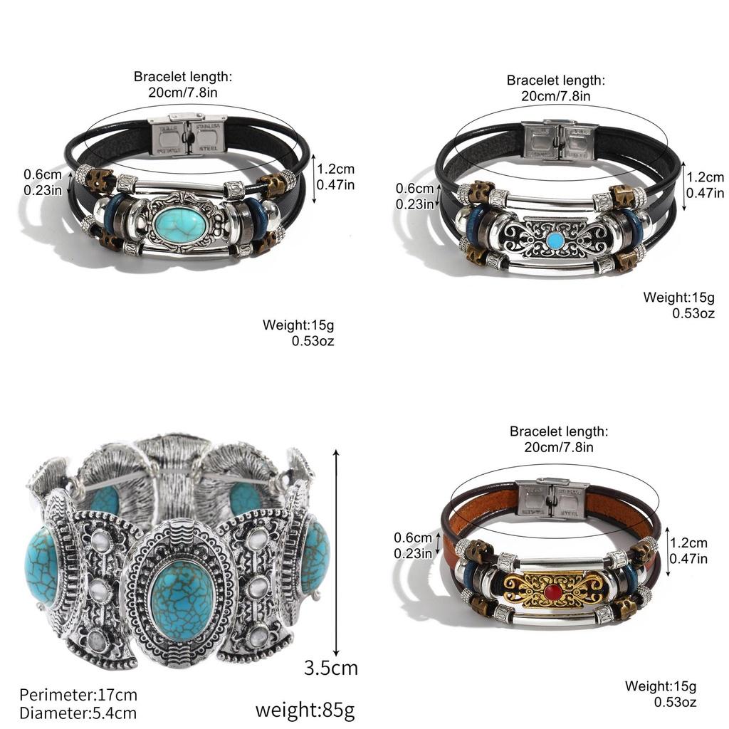 Fashionable Bohemian Ethnic Turquoise Beaded Bracelet Set For Women