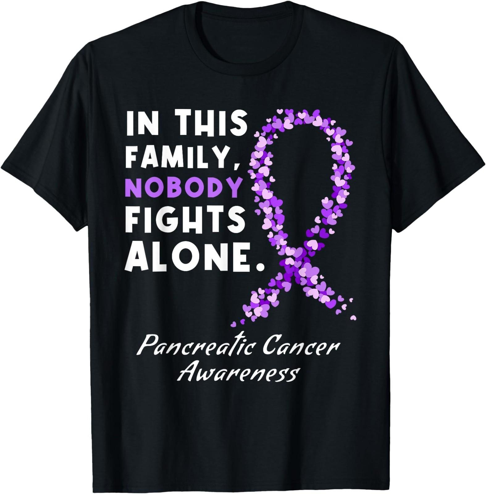 Show Wear Purple Pancreatic Cancer Awareness Ribbon Support T-Shirt 3XL