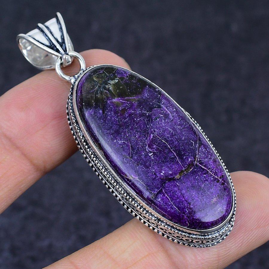 Purpurite Gemstone Handmade 925 Sterling Silver Jewelry Pendant 2.40" q7V19