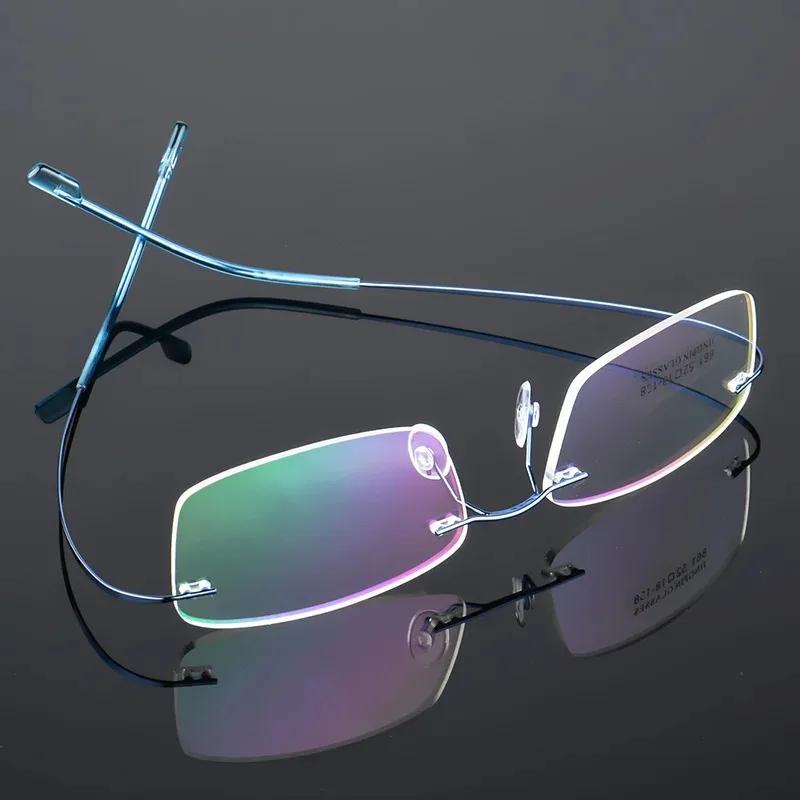 Ultra-light Frameless Design Eyeglasses Titanium Alloy TR90 Material Eyeglasses Frame Men Premium Quality Super Stretch Metal Temple Eyeglasses Frame