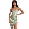 Summer Sexy Solid Color Back Cutout Cami Slip Dress Women's European American Style