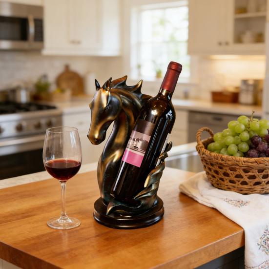 Hästhuvud Vinställ Harts Häststaty för Heminredning Bordsställ för Flaskor med Skyddsdyna Unik Gåva för Vinälskare