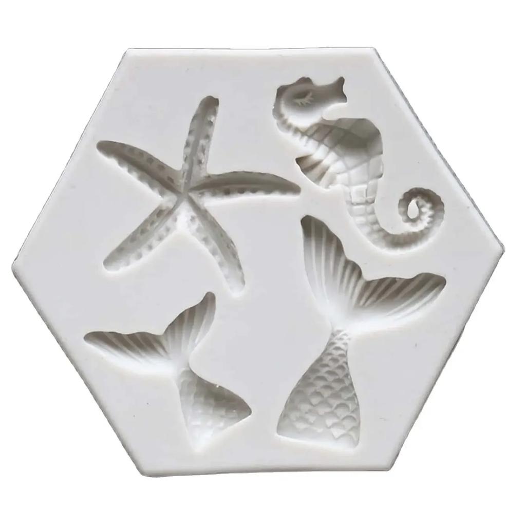 1pc-Ocean Series DIY Baking Small Fish Tail Starfish Haima Liquid Silicone Mold