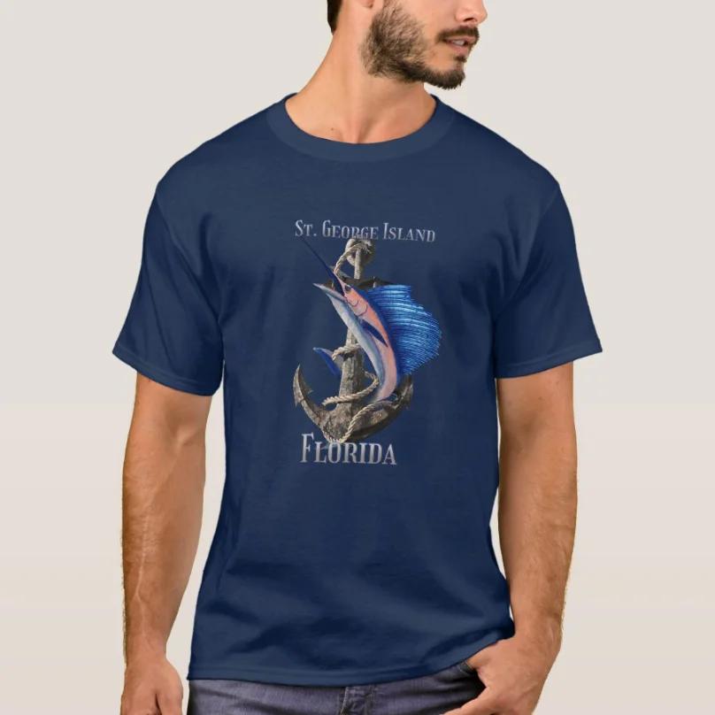 

St George Island Florida Swordfish Marlin Ocean Fishing T-Shirt 100% Cotton O-Neck Short Sleeve Casual Mens T-shirt Size S-3XL 4XL