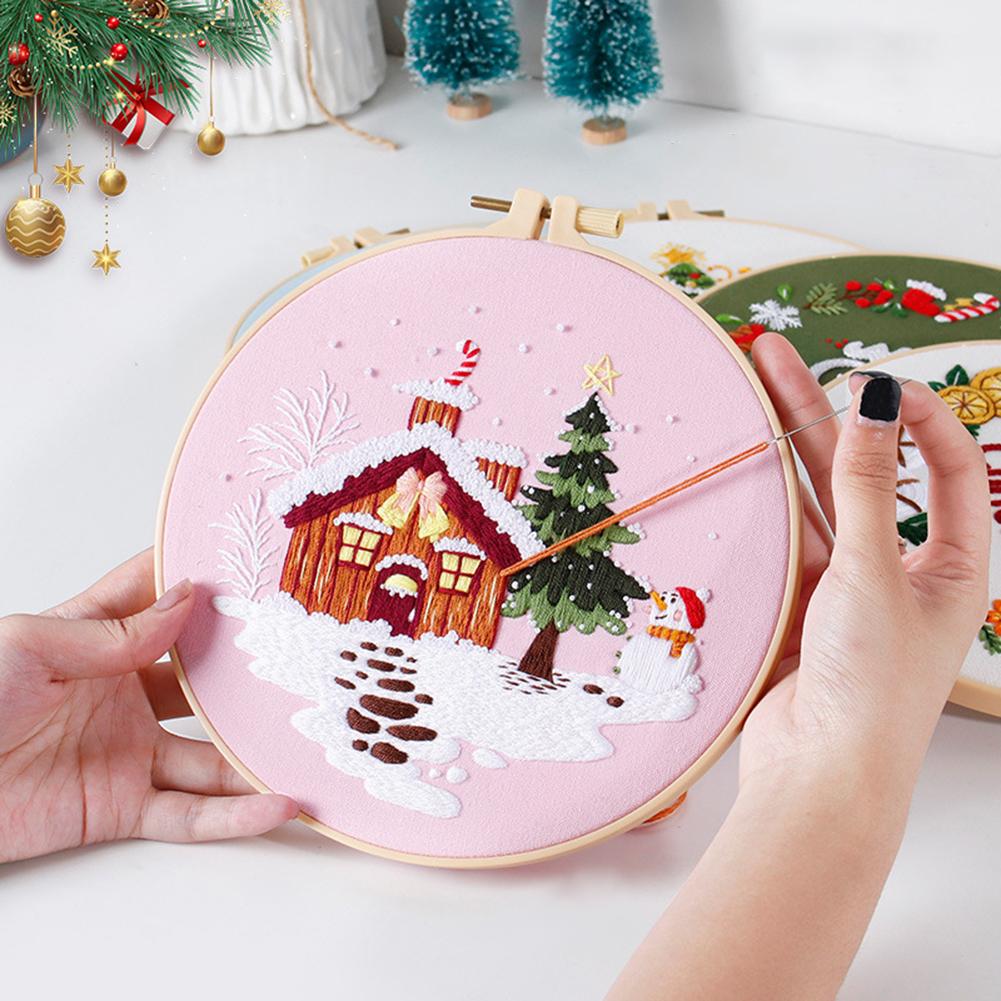 

Рождественский набор для вышивания с узорами, инструкции, цветные нитки, иглы, наборы для вышивки крестом «сделай сам», подарки для любителей рукоделия