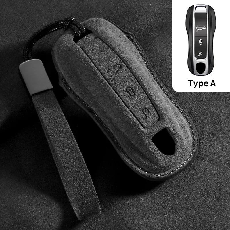 

Suede Car Key Case Cover Shell for Porsche 958 Macan 911 Panamera 996 991 Boxster 987 997 2019 2020 Holder Keychain Accessories
