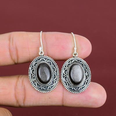 Silver Sheen Obsidian Gemstone Earring Stylish Vintage Earrings Handmade Jewelry 925 Sterling Silver Earring Antique Earrings Gifts For Wife