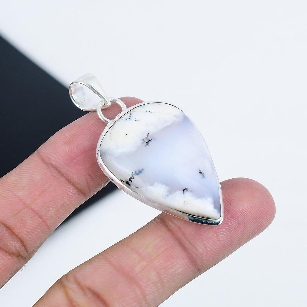 Pandantiv din Argint 925 Sterling cu Piatră Prețioasă Opal Dendritic Natural - Design Pară Făcut Manual, Bijuterie pentru Purtare Zilnică, Cadou de Ziua de Naștere