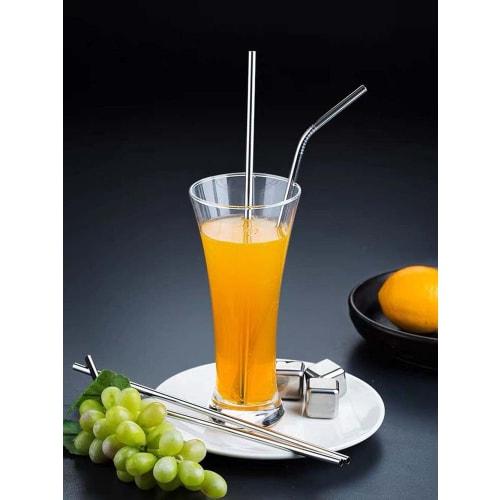 Four 12-inch Extra Long Reusable Metal Stainless Steel Straws with Cleaning Brush and Silicone Tips for Tall Tumblers